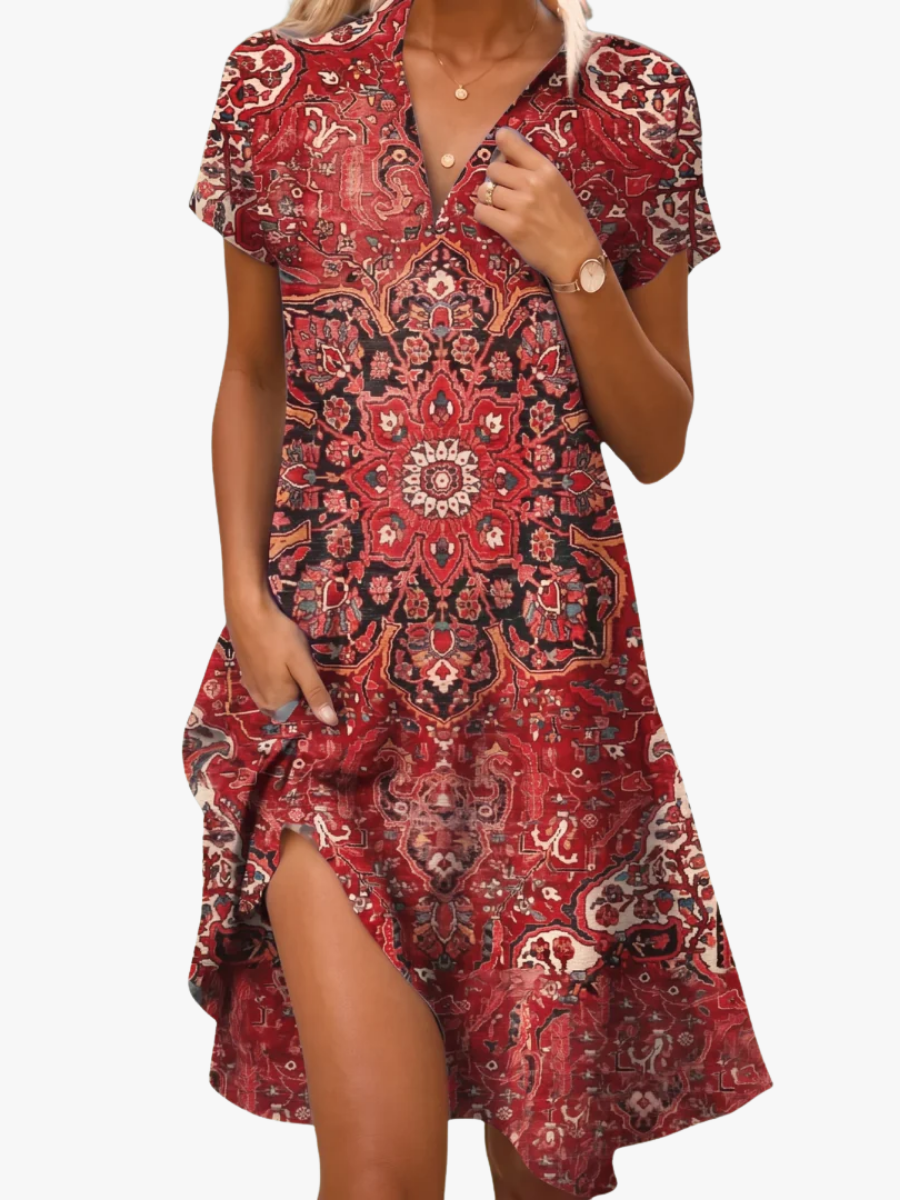 Women's Floral Pattern Midi Dress – Flowy Summer Dress