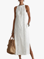 Women's Sleeveless Pocket Midi Dress – High Neck Flowy Summer Dress