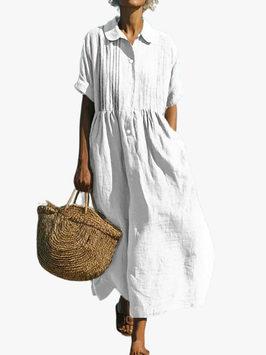 Women's Button Front Summer Dress – Short Sleeve Flowy Day Dress
