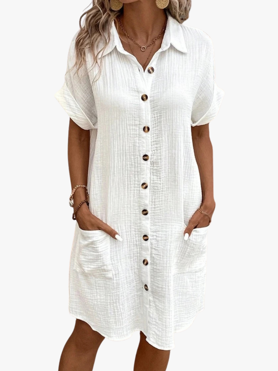 Women's Vintage V-Neck Dress – Flowy Three-Quarter Sleeve Day Dress