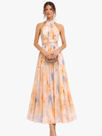 Women's Backless Floral Maxi Dress – Flowy Evening Occasion Dress