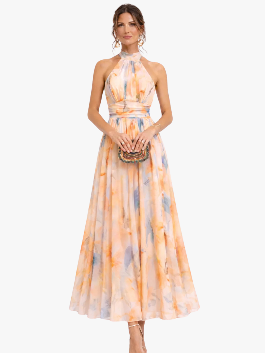 Women's Backless Floral Maxi Dress – Flowy Evening Occasion Dress