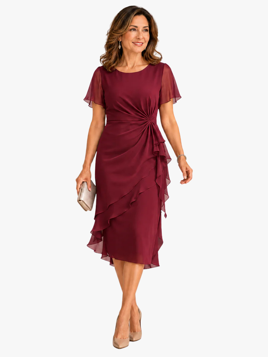 Alanah | Flutter Sleeve Midi Dress with cinched waist