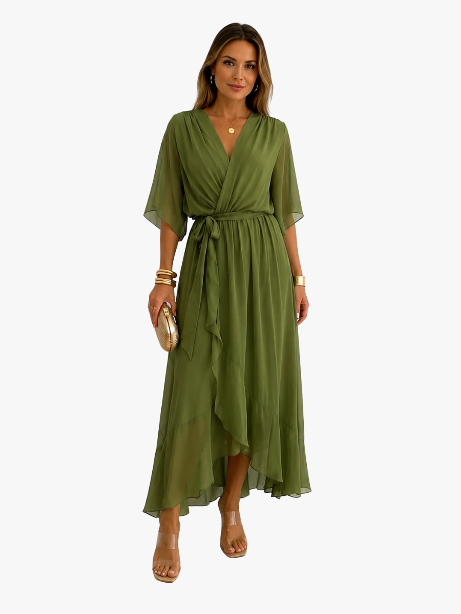 Women's Belted Wrap Dress – V-Neck Defined Waist Occasion Dress