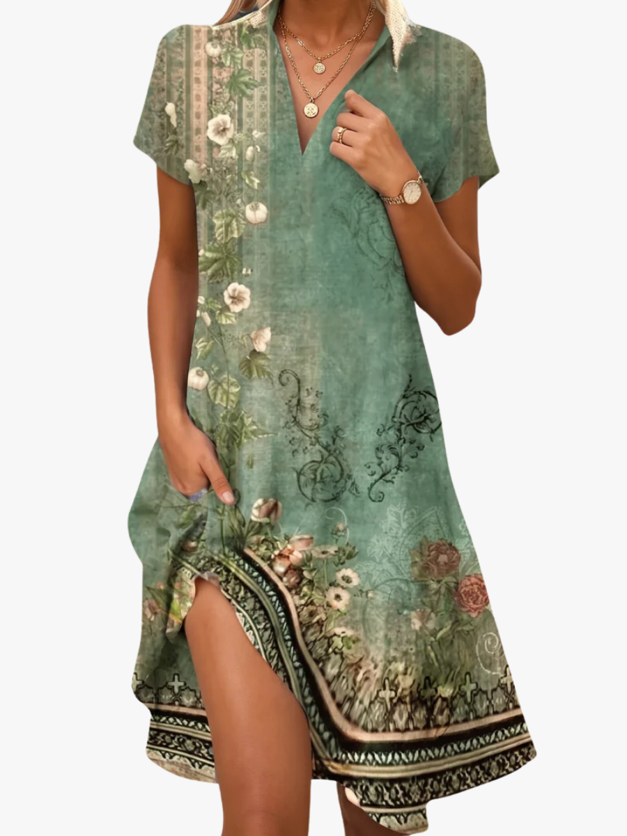 Women's Floral Pattern Midi Dress – Flowy Summer Dress