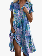 Women's Floral Pattern Midi Dress – Flowy Summer Dress