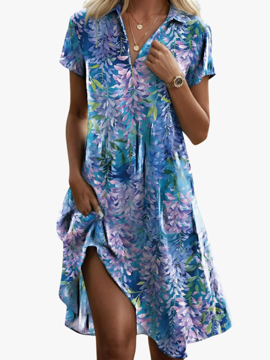Women's Floral Pattern Midi Dress – Flowy Summer Dress