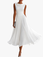 Women's Pleated Wedding Guest Midi Dress – Flowy Formal Cocktail Dress