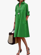 Women's Collared Midi Dress – Button Front Flared Day Dress