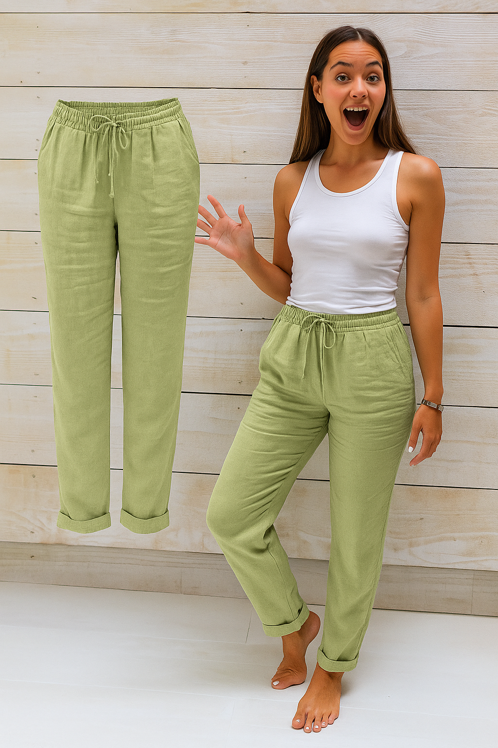 Women's Elastic Waist Straight Leg Pants – Drawstring Pocket Trousers