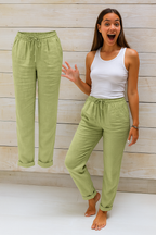 Women's Elastic Waist Straight Leg Pants – Drawstring Pocket Trousers
