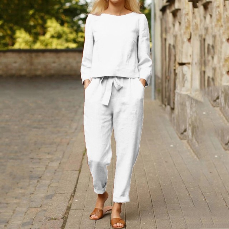 Women's Long Sleeve Pants Set – Relaxed Top & Wide Leg Trousers