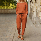 Women's Long Sleeve Pants Set – Relaxed Top & Wide Leg Trousers