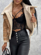 Women's Shearling Style Winter Jacket – Zip-Up Pocket Jacket