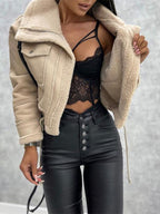 Women's Shearling Style Winter Jacket – Zip-Up Pocket Jacket