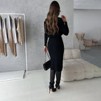 Women's Sweater Midi Skirt Set – Fitted Long Sleeve Two-Piece Set