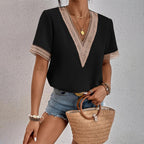 Women's Split Lace Blouse – V-Neck Long Sleeve Blouse