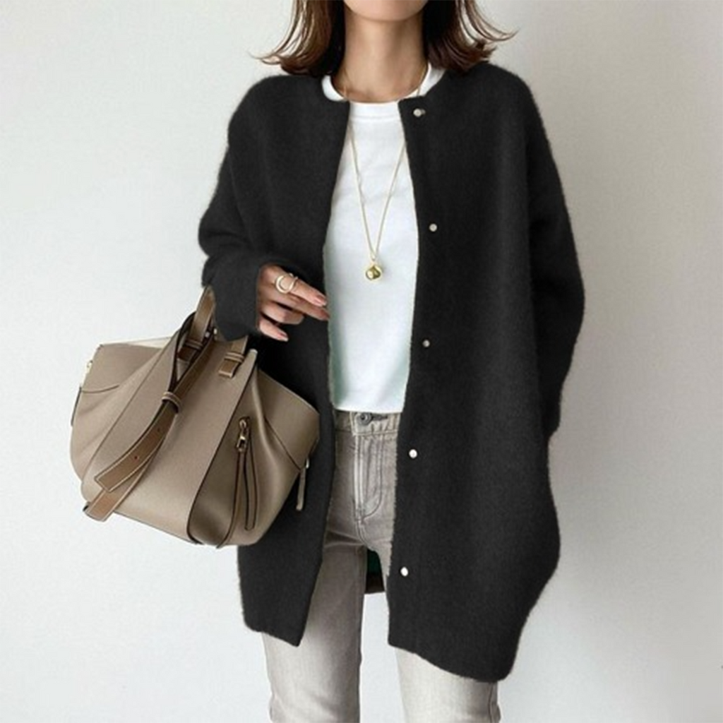 Women's Mid-Length Cardigan – Relaxed Cotton Blend Cardigan