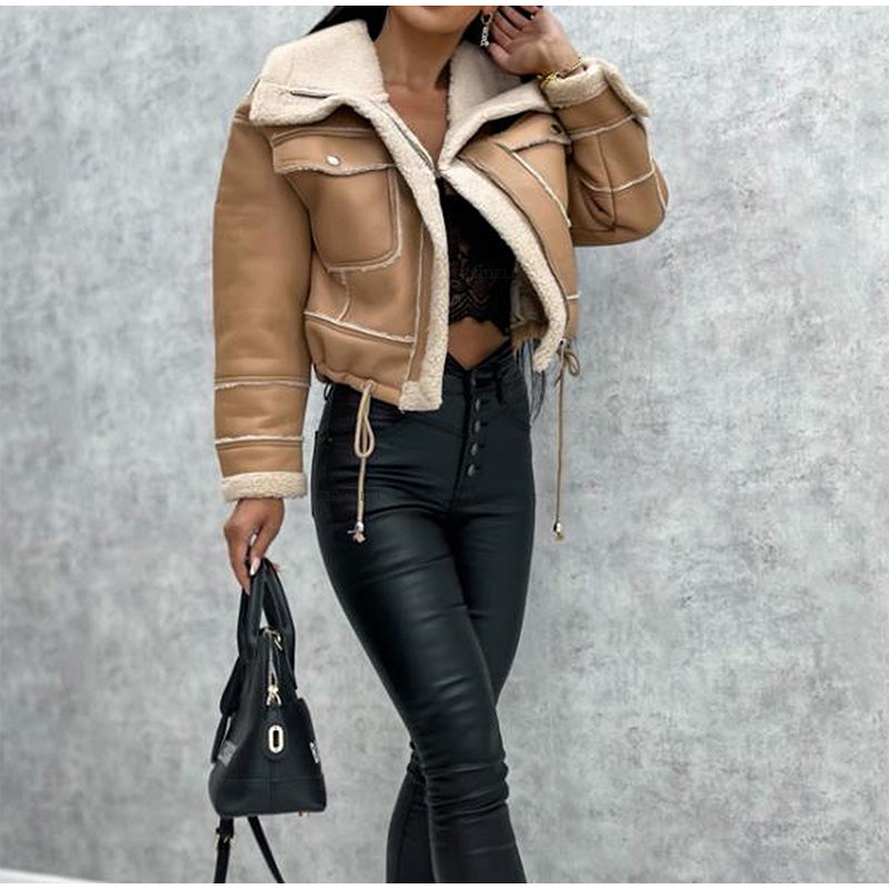 Women's Shearling Style Winter Jacket – Zip-Up Pocket Jacket