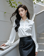 Women's Classic Collar Office Blouse – Tailored Long Sleeve Blouse