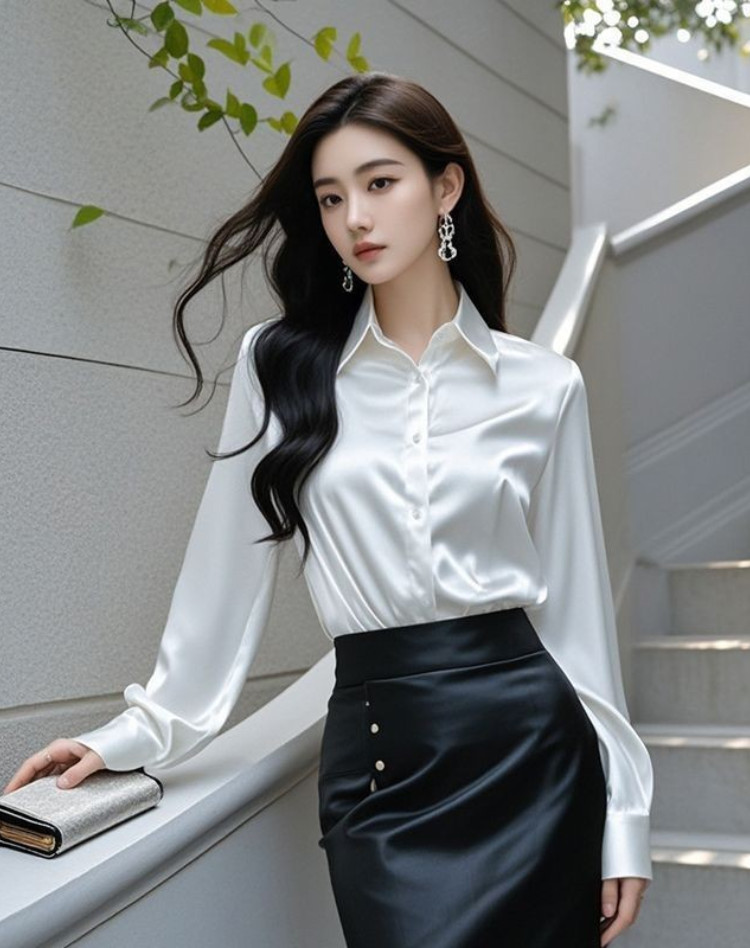 Women's Classic Collar Office Blouse – Tailored Long Sleeve Blouse