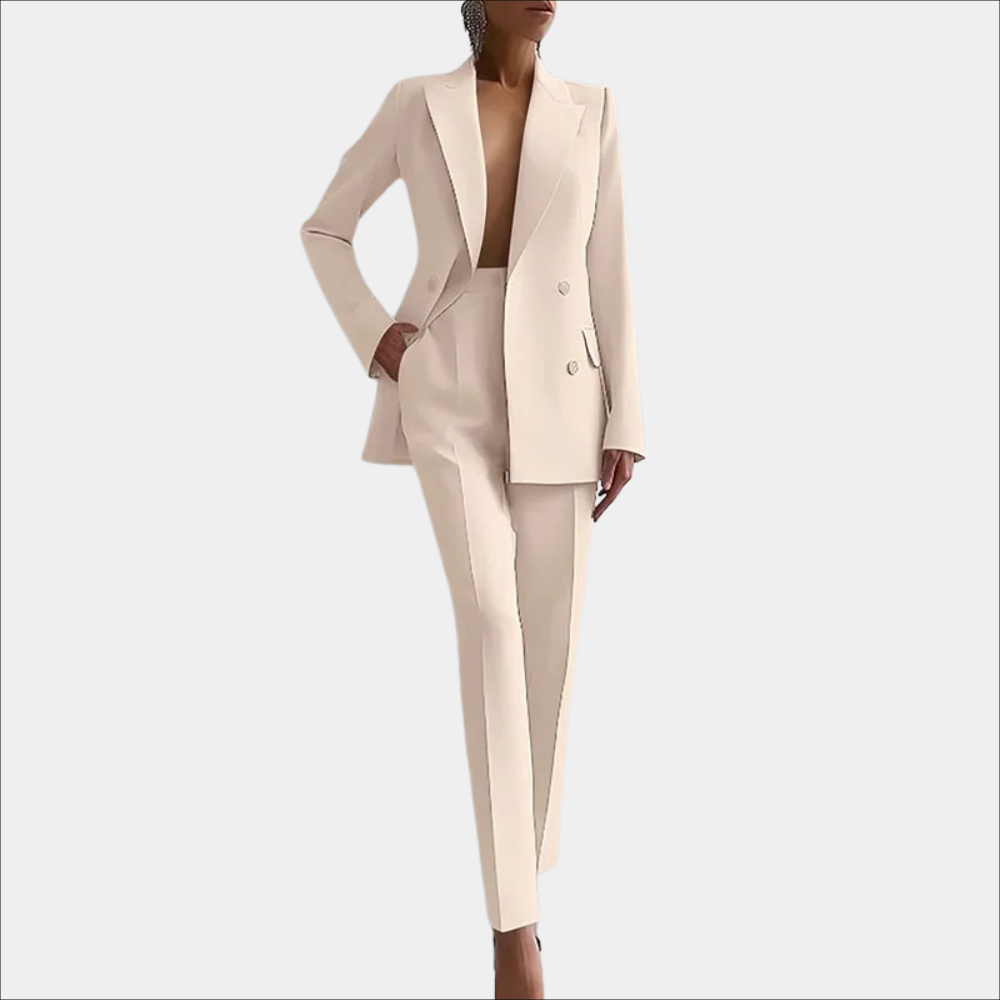 Women's Double Button Office Blazer Set – Tailored Blazer and Pants Set