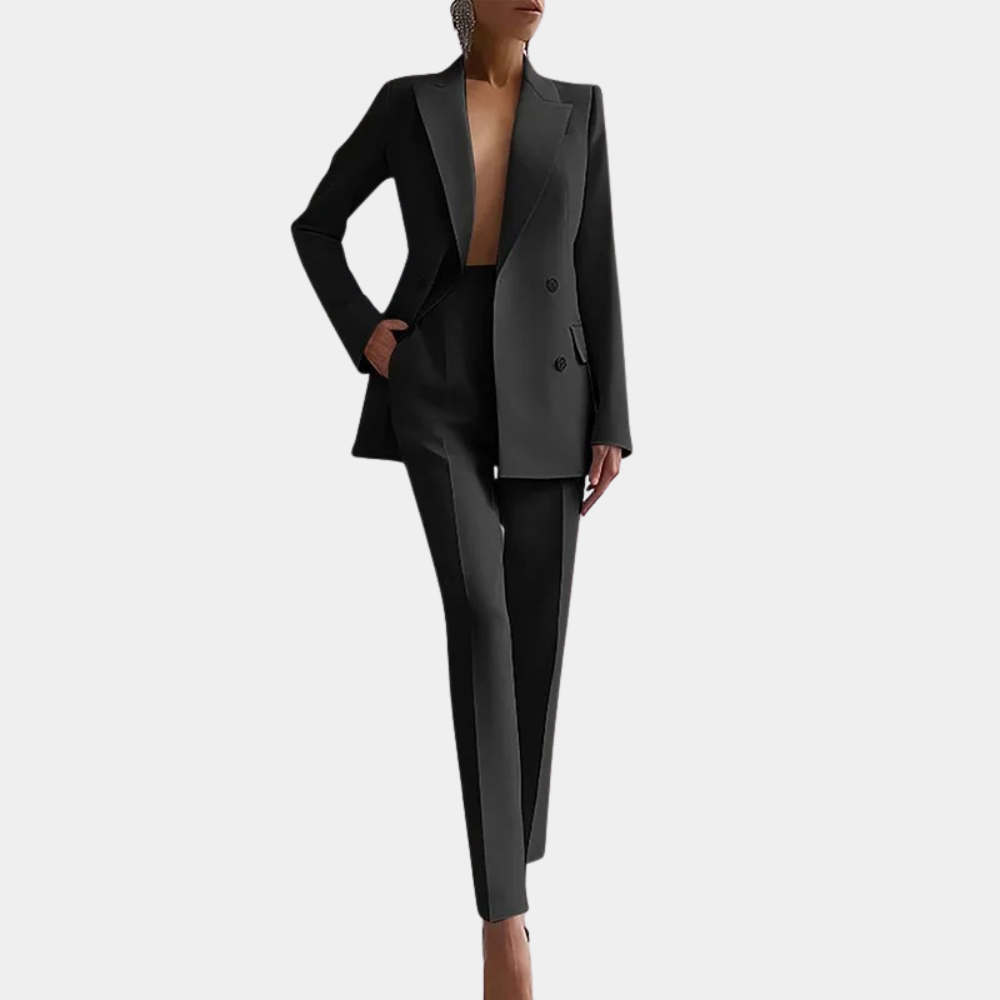 Women's Double Button Office Blazer Set – Tailored Blazer and Pants Set
