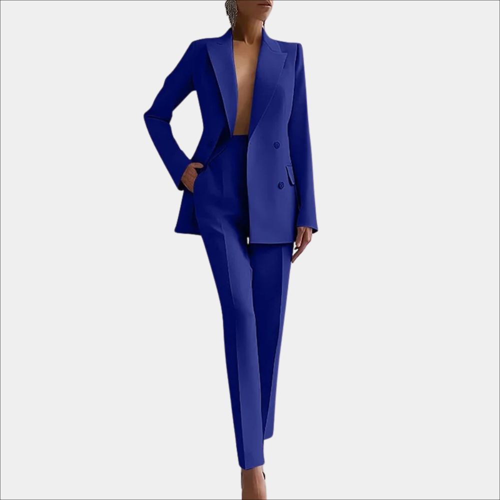 Women's Double Button Office Blazer Set – Tailored Blazer and Pants Set