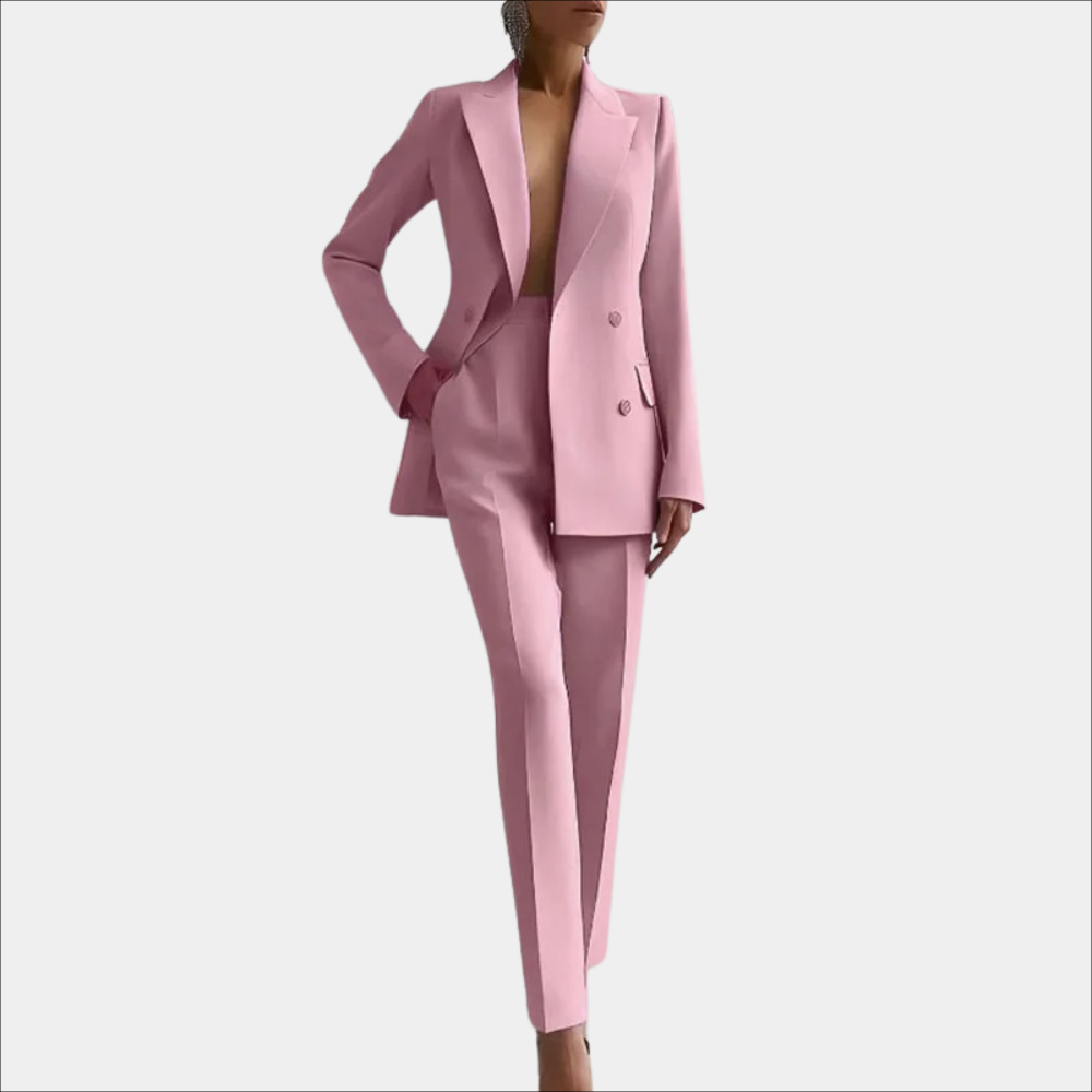 Women's Double Button Office Blazer Set – Tailored Blazer and Pants Set