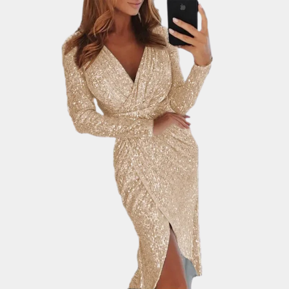 Women's Sequin Side Slit Dress – Fitted Sparkle Cocktail Dress