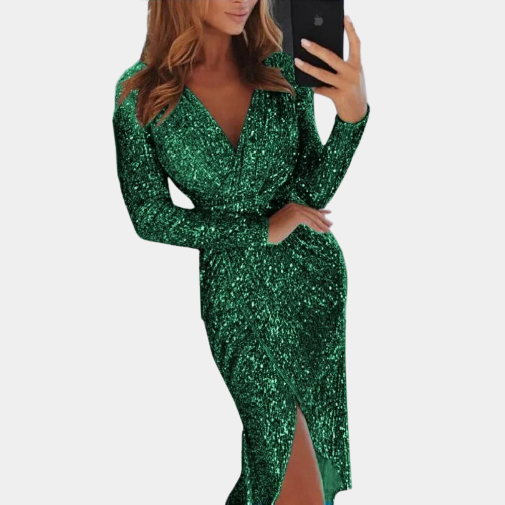Women's Sequin Side Slit Dress – Fitted Sparkle Cocktail Dress