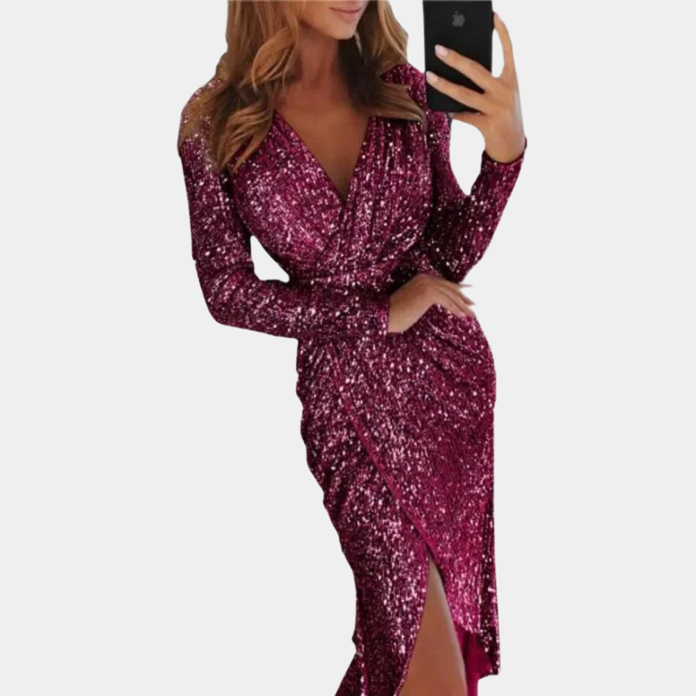 Women's Sequin Side Slit Dress – Fitted Sparkle Cocktail Dress