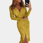 Women's Sequin Side Slit Dress – Fitted Sparkle Cocktail Dress