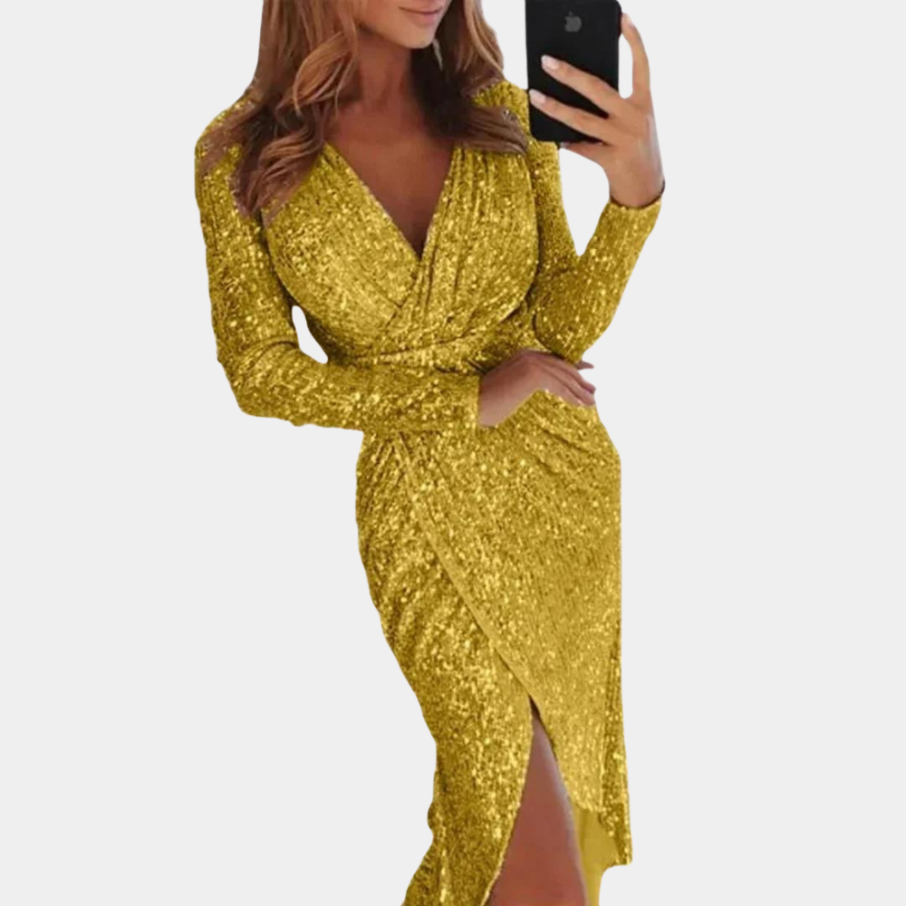 Women's Sequin Side Slit Dress – Fitted Sparkle Cocktail Dress