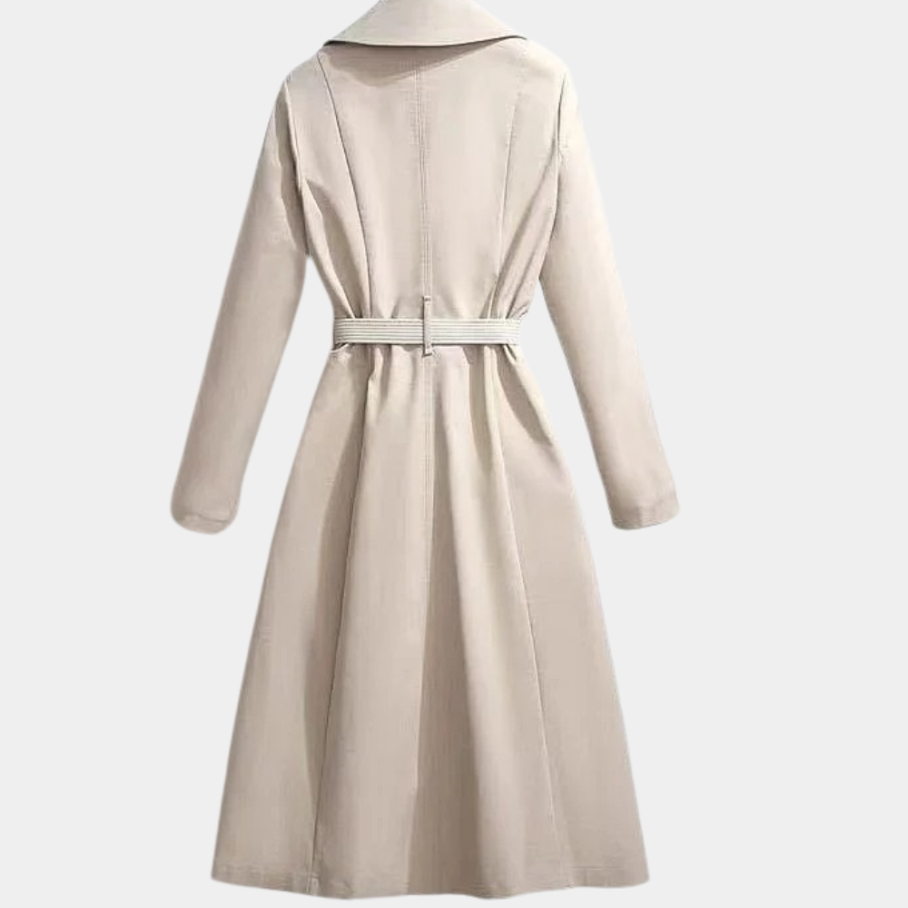 Women's Belted Double-Breasted Trench Coat – Long Lapel Overcoat
