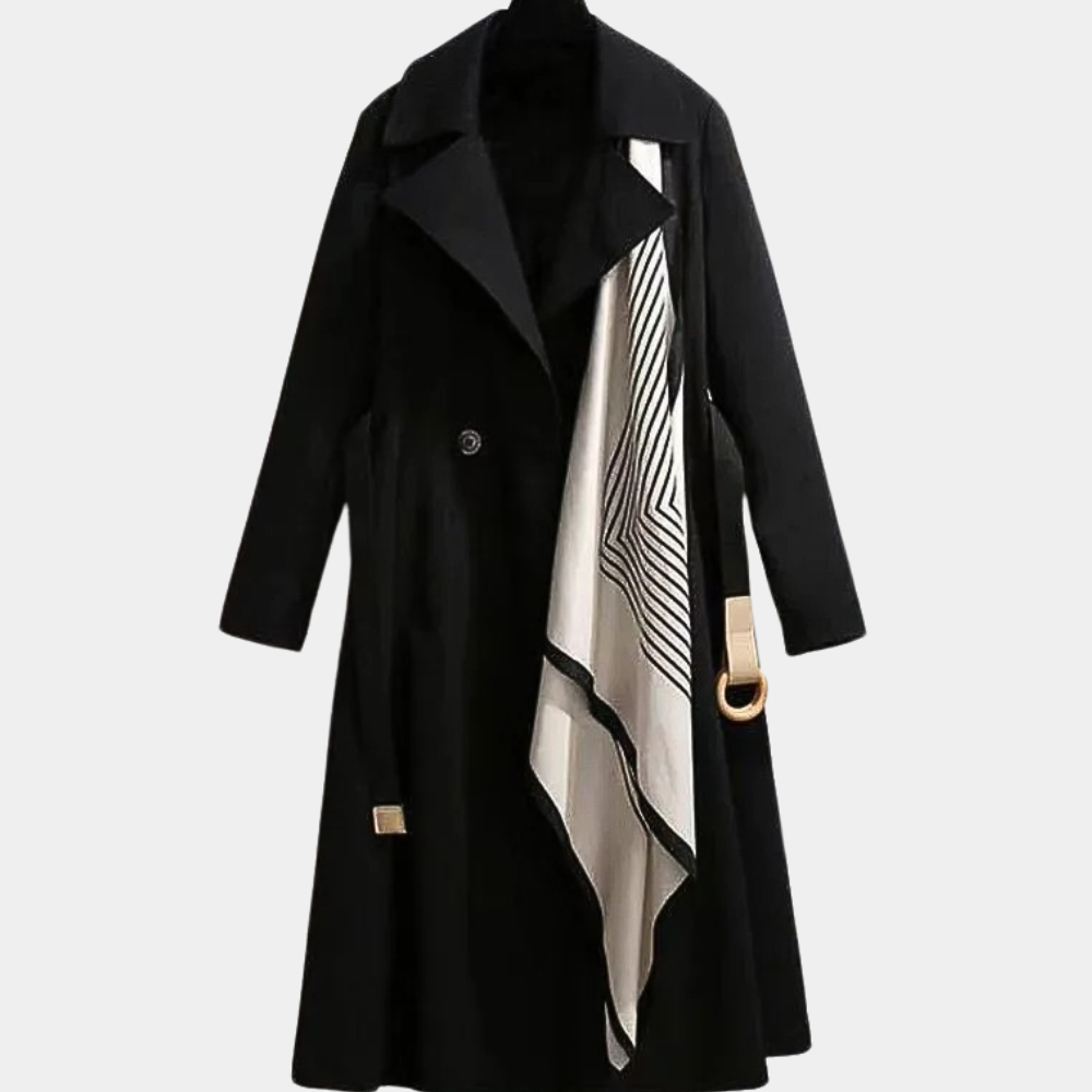 Women's Belted Double-Breasted Trench Coat – Long Lapel Overcoat