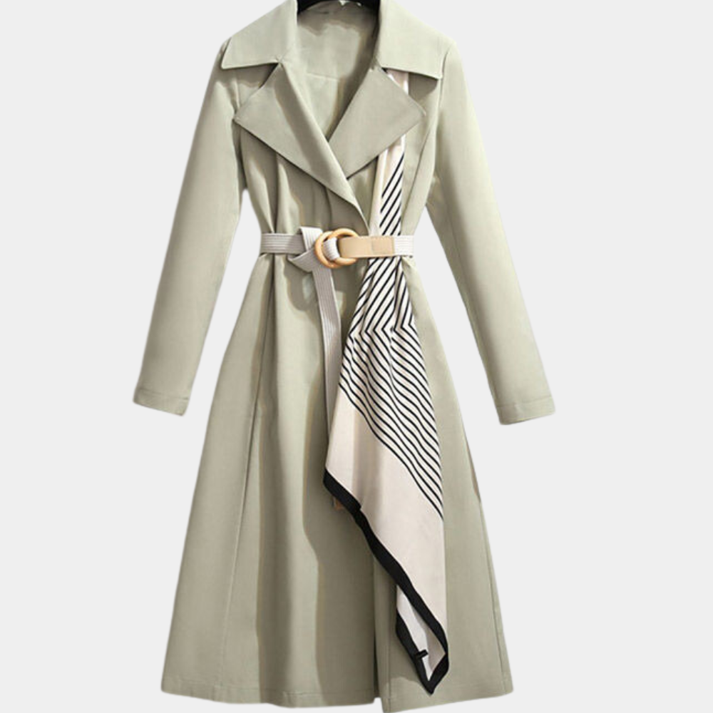 Women's Belted Double-Breasted Trench Coat – Long Lapel Overcoat