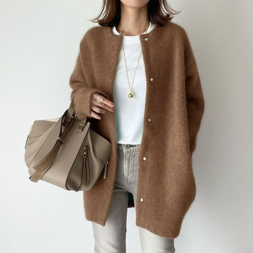 Women's Mid-Length Cardigan – Relaxed Cotton Blend Cardigan