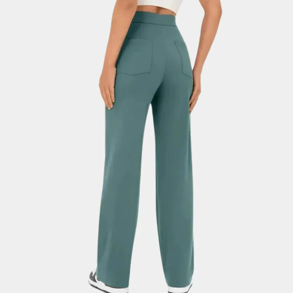 Women's Tailored Stretch Pants – High Waist Straight Leg Pocket Trousers