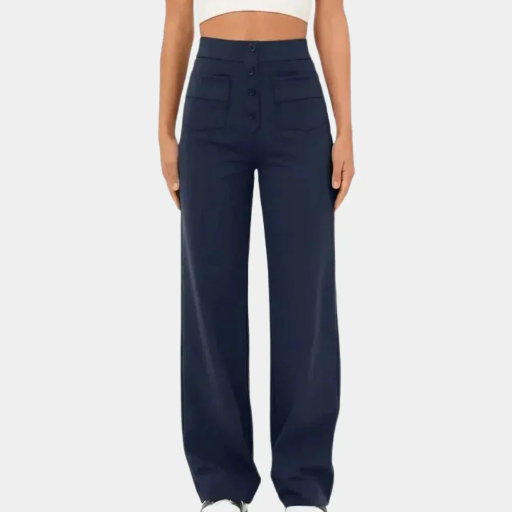 Women's Tailored Stretch Pants – High Waist Straight Leg Pocket Trousers