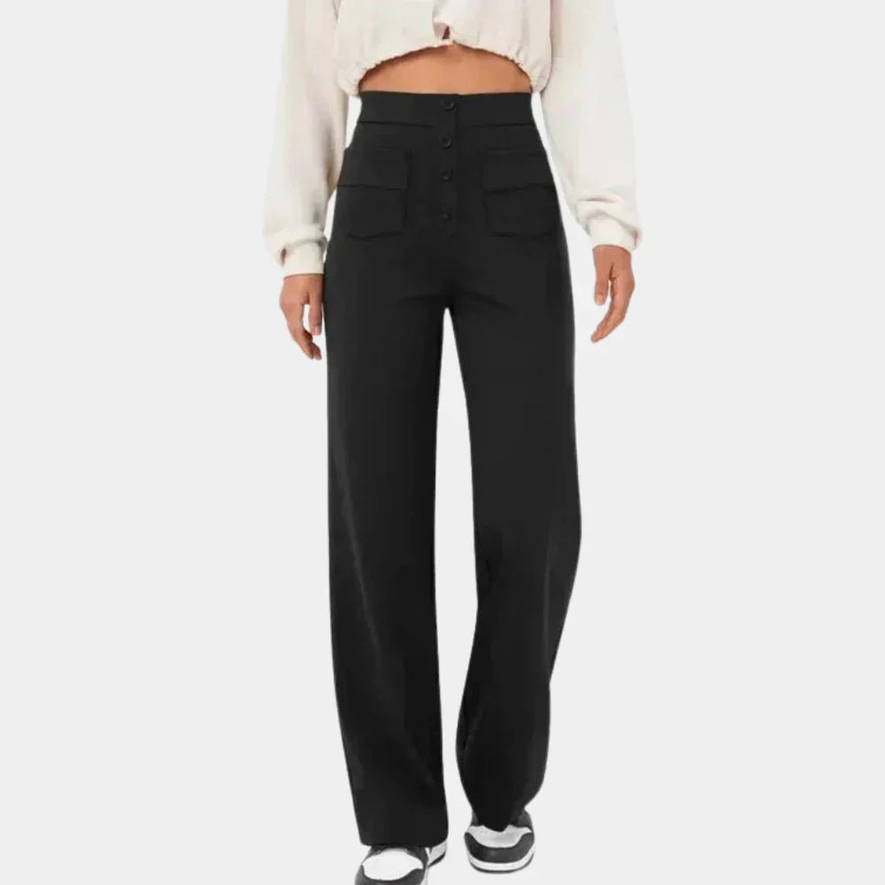 Women's Tailored Stretch Pants – High Waist Straight Leg Pocket Trousers