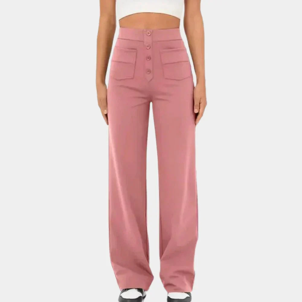 Women's Tailored Stretch Pants – High Waist Straight Leg Pocket Trousers