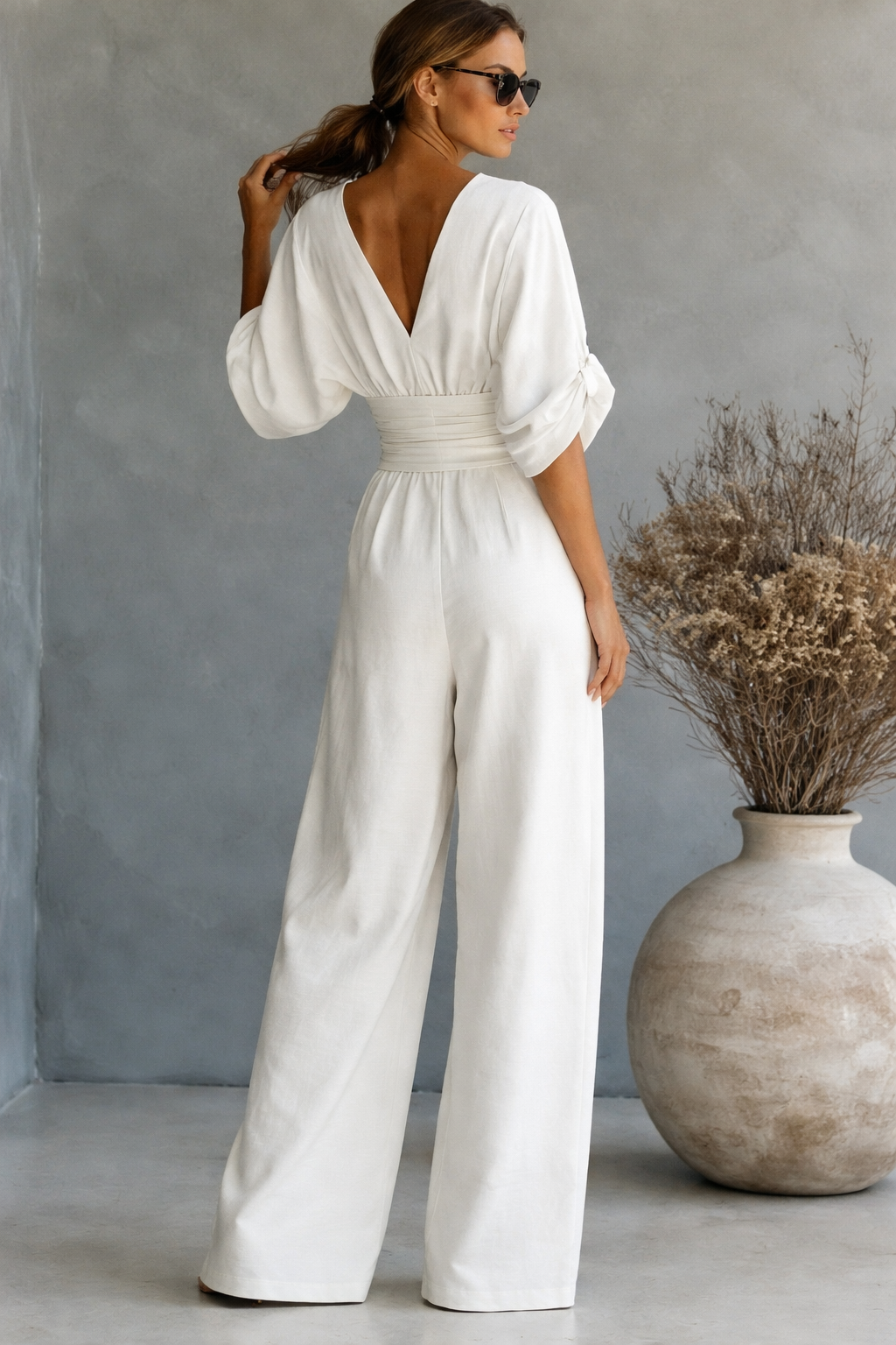 Women's Kimono Sleeve Wrap Jumpsuit – V-Neck Wide Leg Occasion Jumpsuit