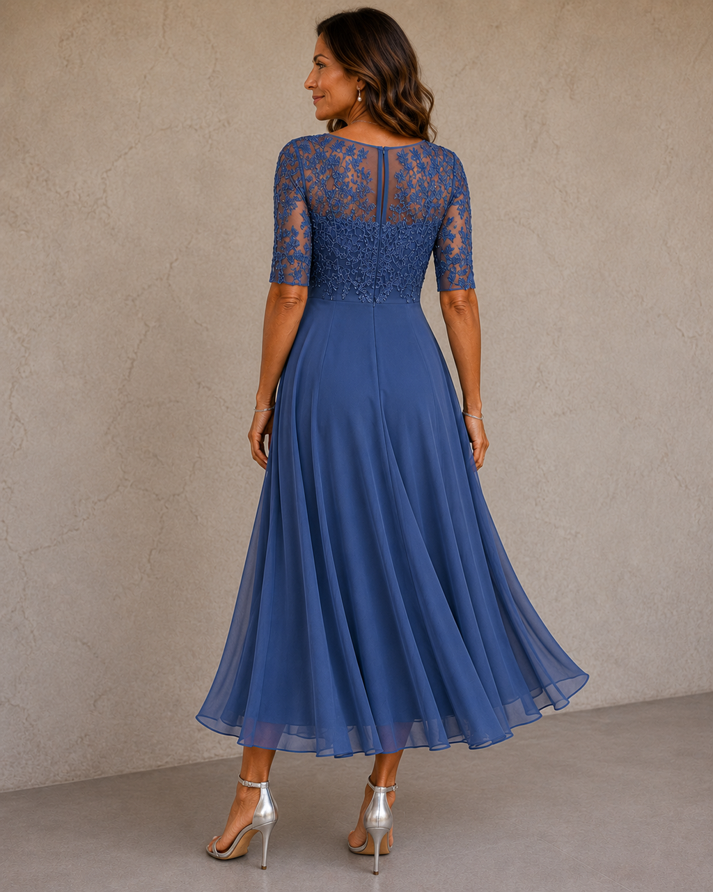 Women's Lace Bodice Wedding Guest Dress – Flowy Evening Occasion Dress