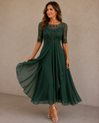 Women's Lace Bodice Wedding Guest Dress – Flowy Evening Occasion Dress
