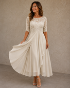 Women's Lace Bodice Wedding Guest Dress – Flowy Evening Occasion Dress