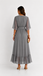 Women's Tie Waist V-Neck Wrap Dress – Flowy Cocktail Occasion Dress