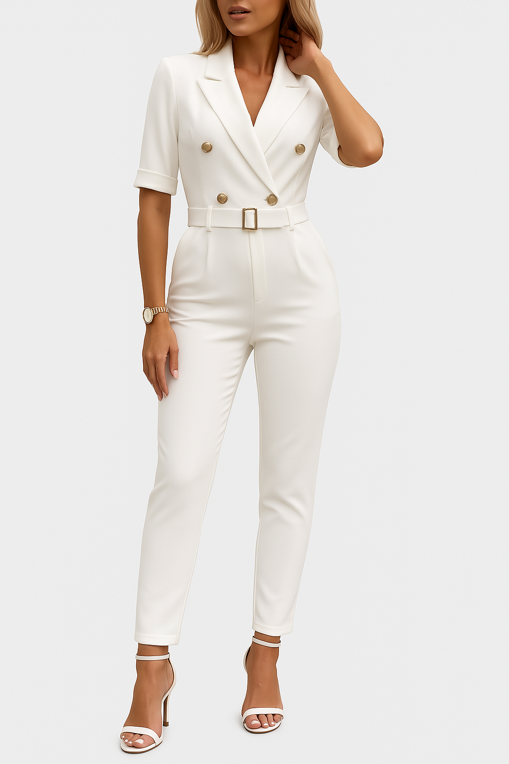 Women's Deep V-Neck Jumpsuit – Belted Lapel Wide Leg Jumpsuit