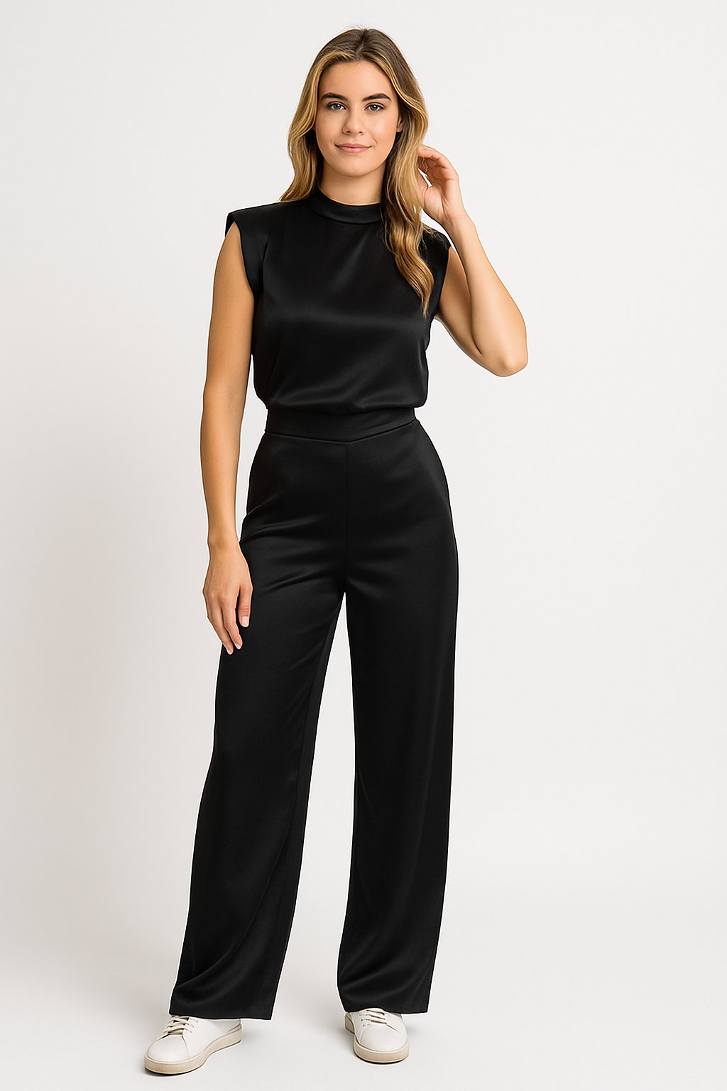 Women's Open Back Jumpsuit – Sleeveless Wide Leg Occasion Jumpsuit