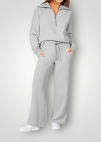 Women's Zip-Up Pants Set – High Waist Wide Leg Lounge Set